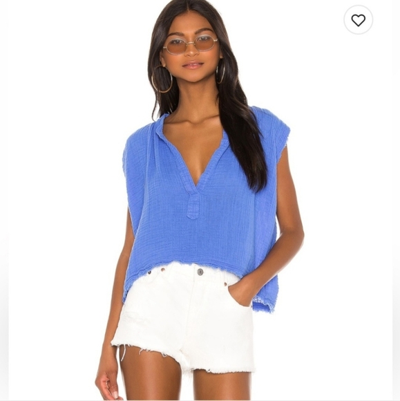 9seed Resort Moroccan Blue Adyllwild Gauze Cotton Top - Picture 1 of 9